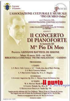 Un concerto di pianoforte in ricordo del MÂ° Pio Di Meo, sabato alla biblioteca “P. Malatesta”