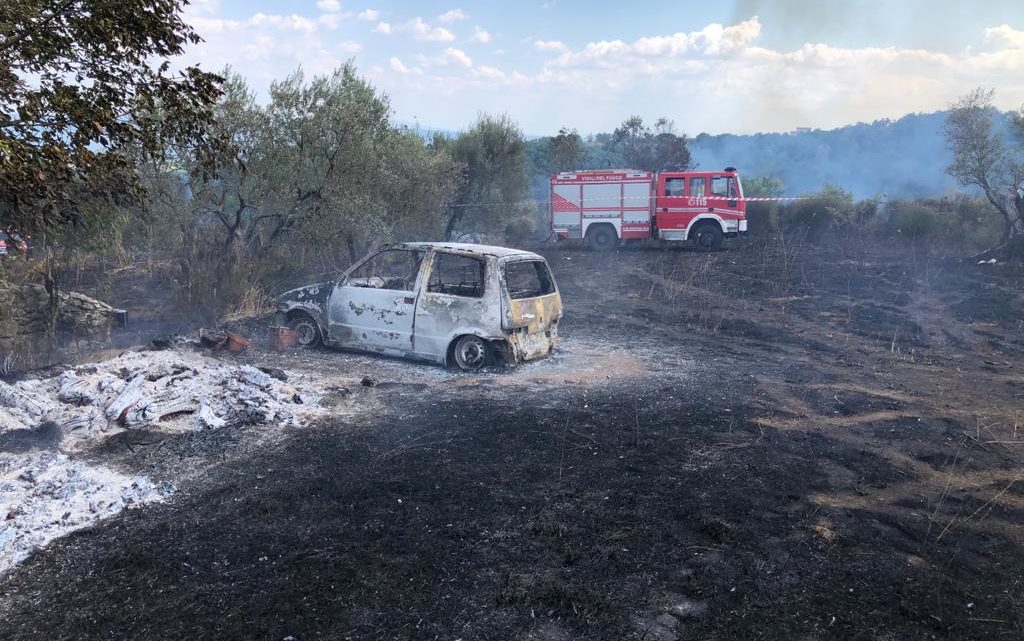 Cadavere su terreno incendiato nel viterbese, pompieri ancora al lavoro